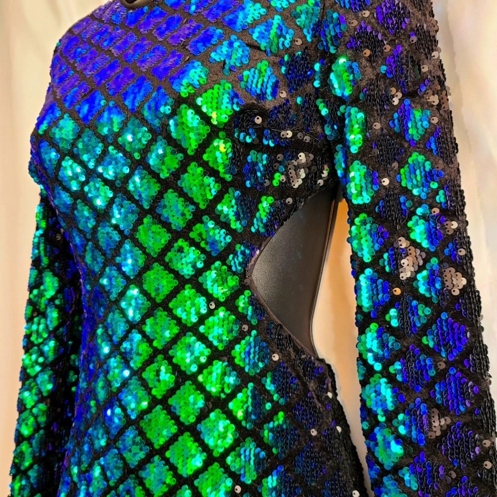 Black and green sequin mini dress